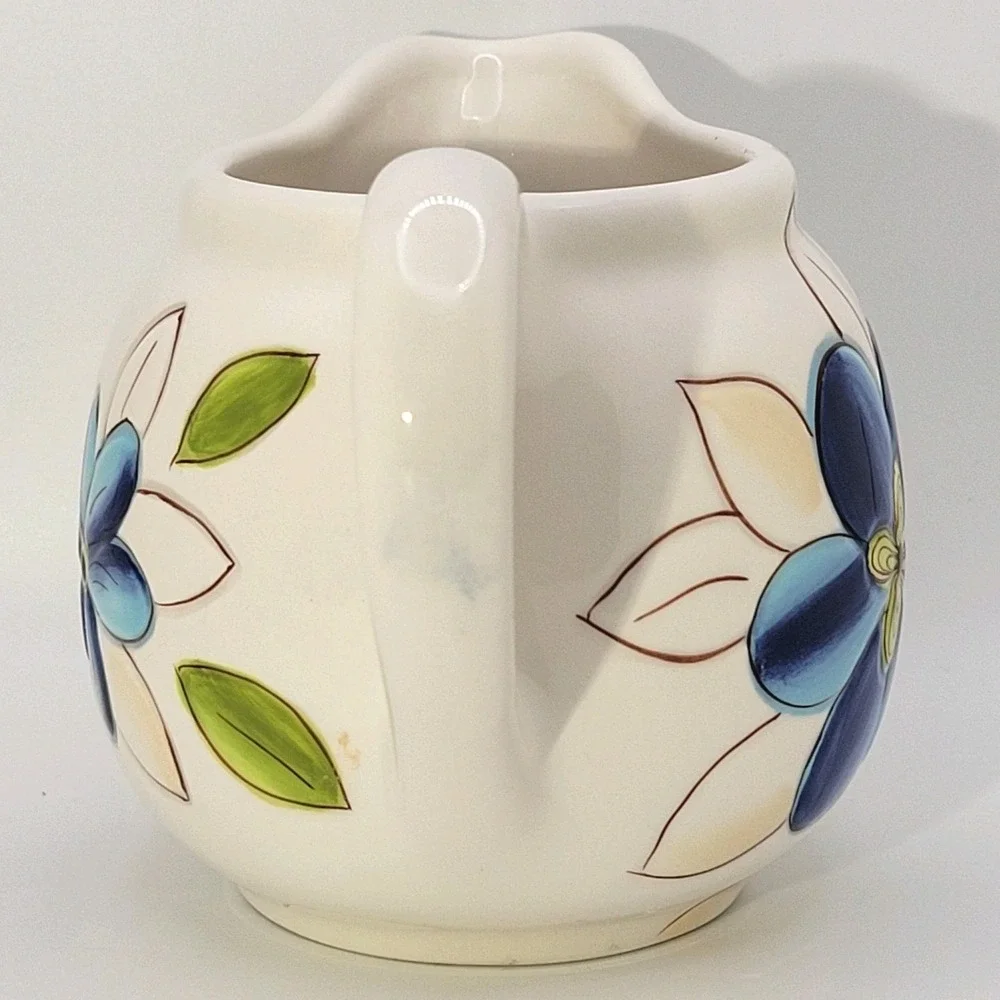 Laurie Gates Lola Embossed Floral Stoneware Creamer‎ Handpainted Cottagecore
